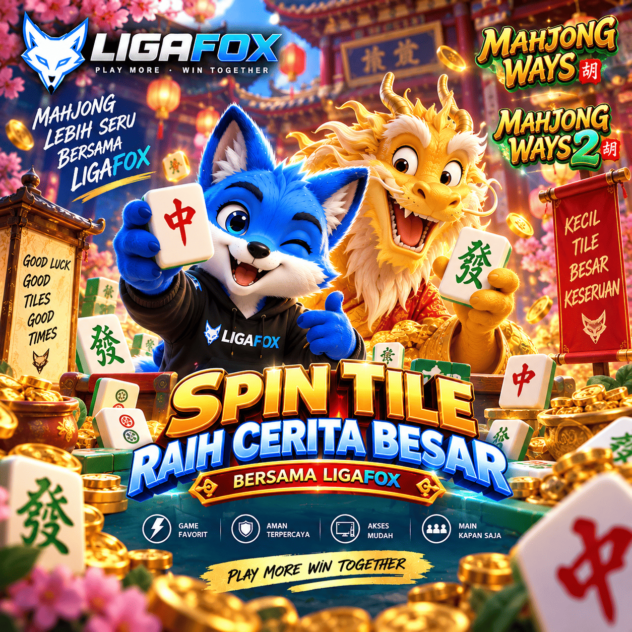 Maskot LIGAFOX Mahjong Ways dan naga emas